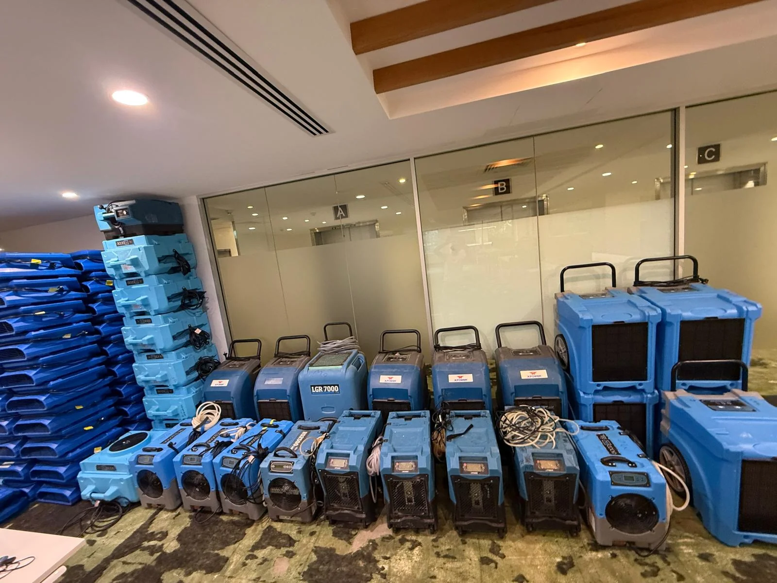 Water extraction hoses and equipment inside a property